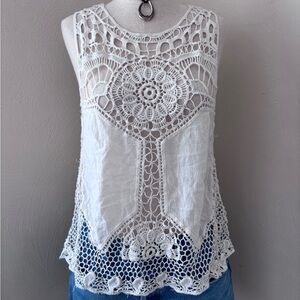 Xhilaration White Crochet Cotton Lace Blouse